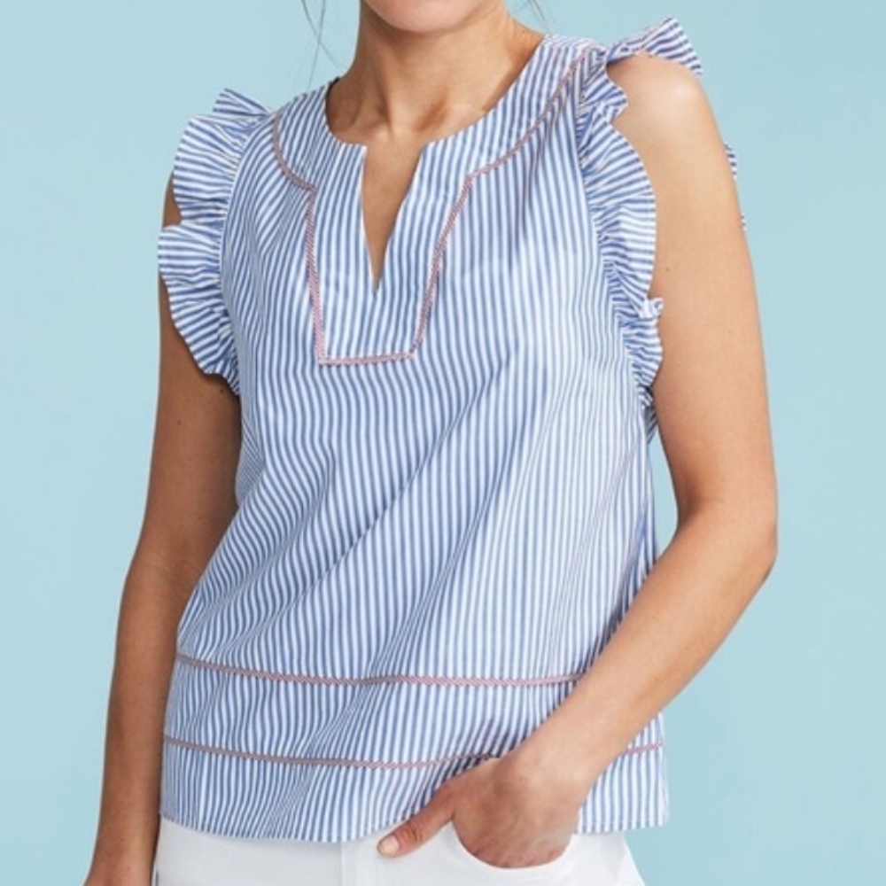 VINYARD VINES Striped Flutter Sleeve Blouse size XS‎ New Without Tags
